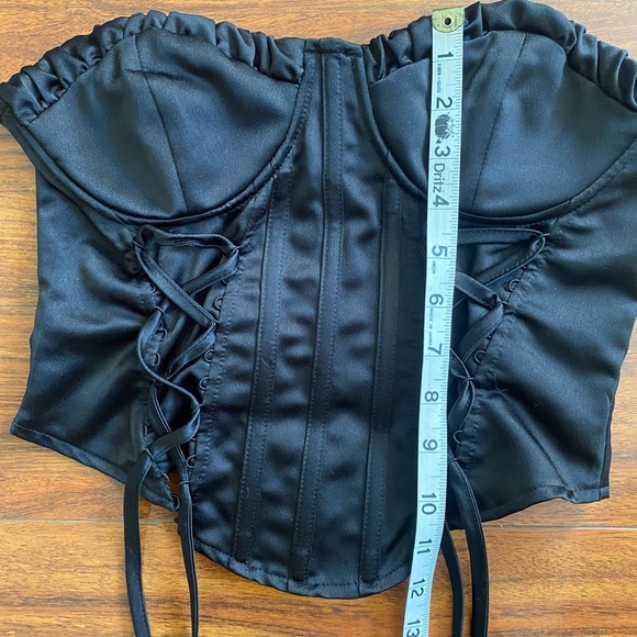 PrettyLittleThing Black Satin Double Lace Up Crop Corset Size 4 - Picture 9 of 9